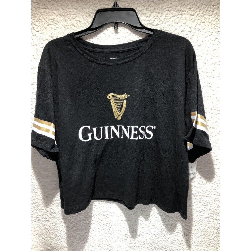Guinness  Women's XXL Short Sleeve Graphic Crew Neck Black White Belly Shirt